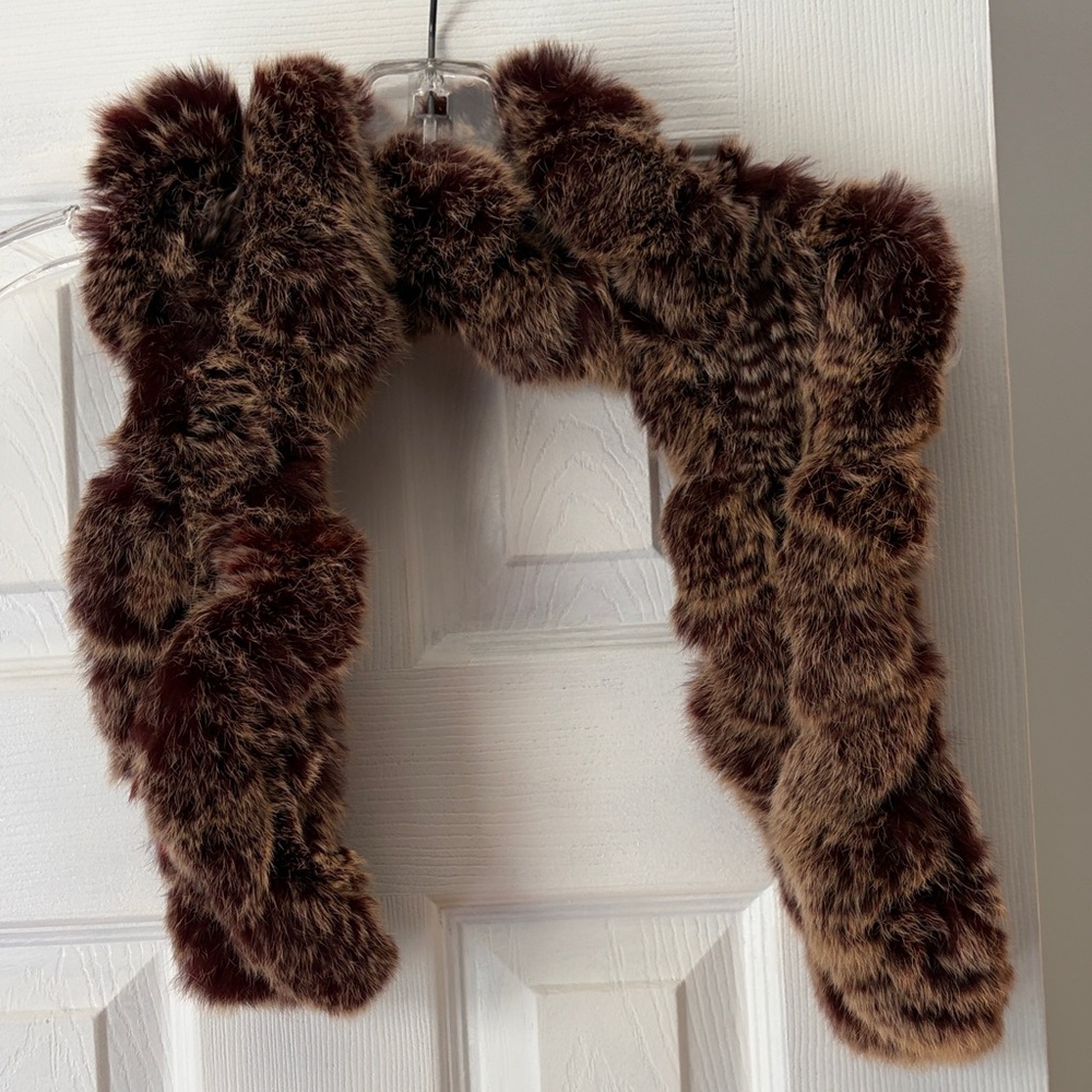 Faux Fur Scarf in Brown and dark red colors